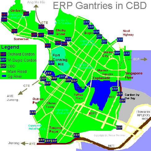 Move your mouse to the ERP gantry on Map and click to show charges and chargable timings.