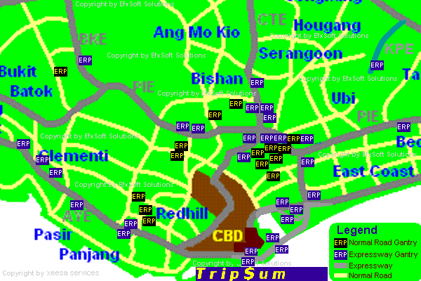 Move your mouse to the ERP gantry on map. click to show charges and chargable timings.